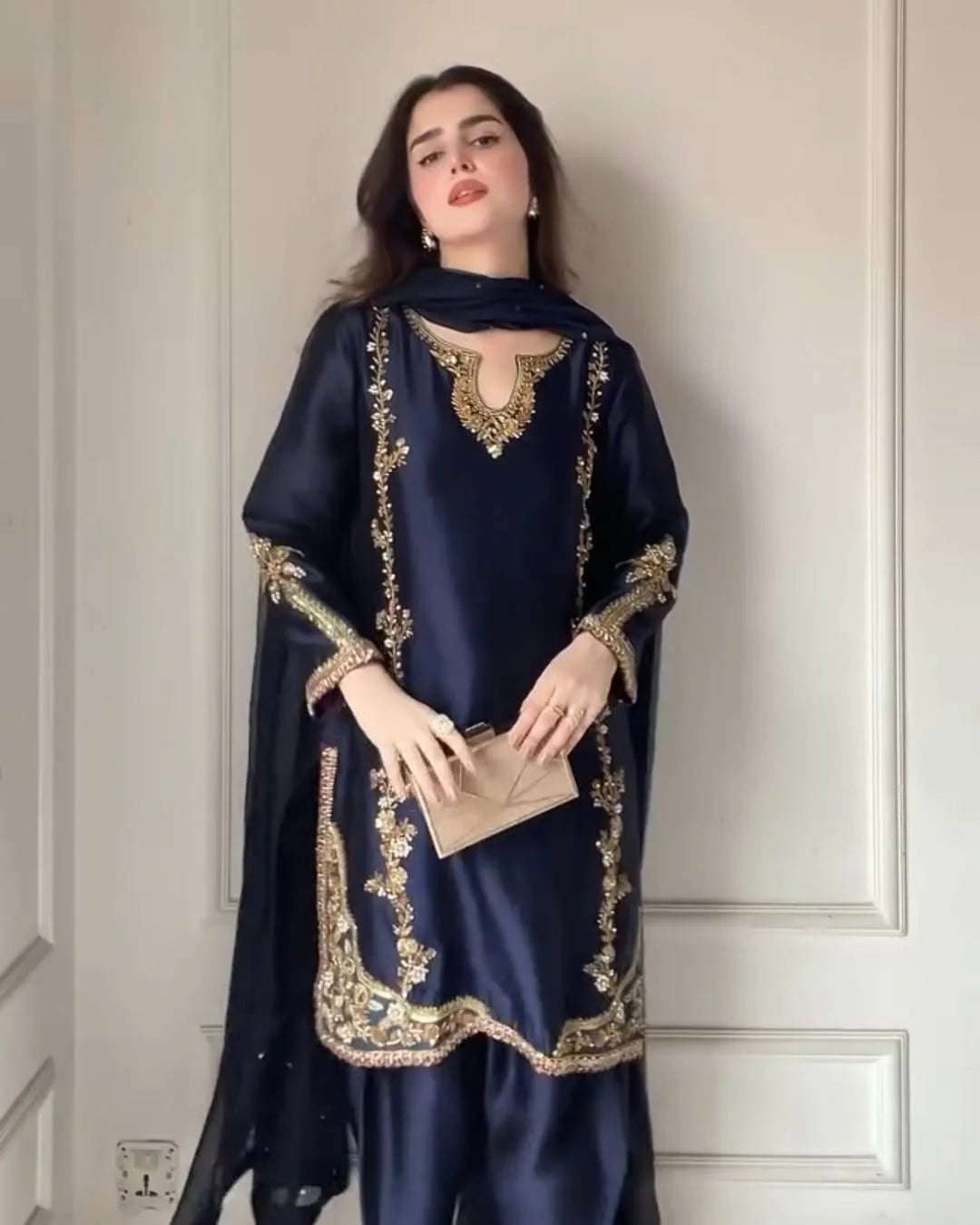 MIDNIGHT BLUE EMBROIDERED 3PC SUIT