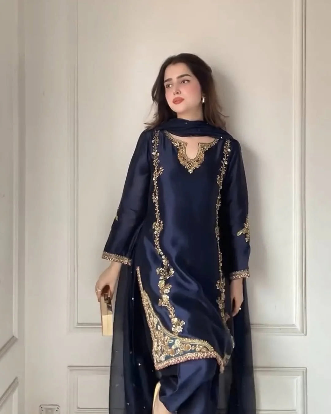 MIDNIGHT BLUE EMBROIDERED 3PC SUIT
