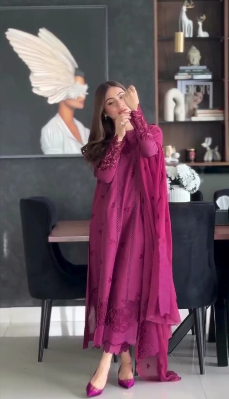 Purple Embroidered 3pc Suit