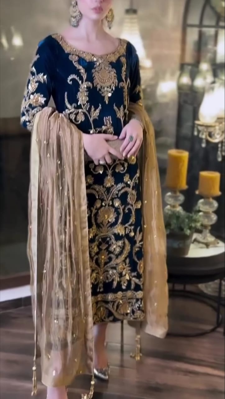 Luxury Festive 3-Pc Handwork Ensemble Suit