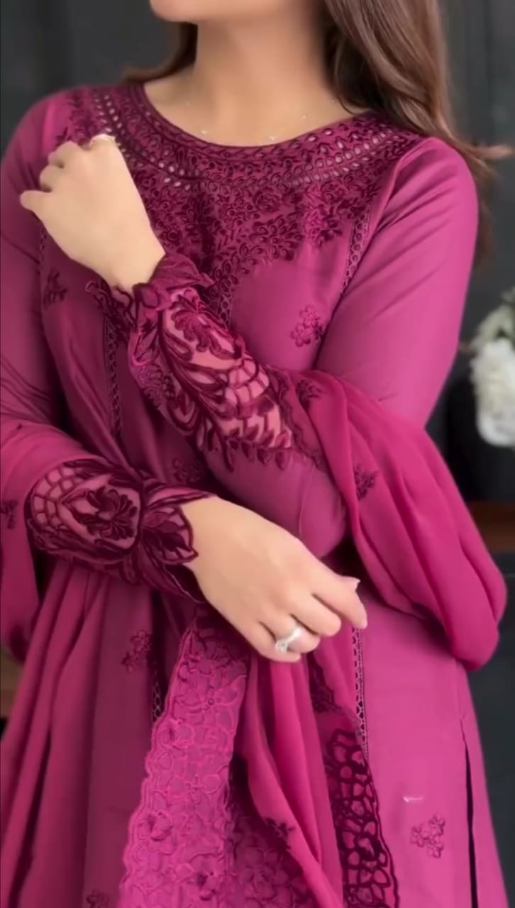 Purple Embroidered 3pc Suit
