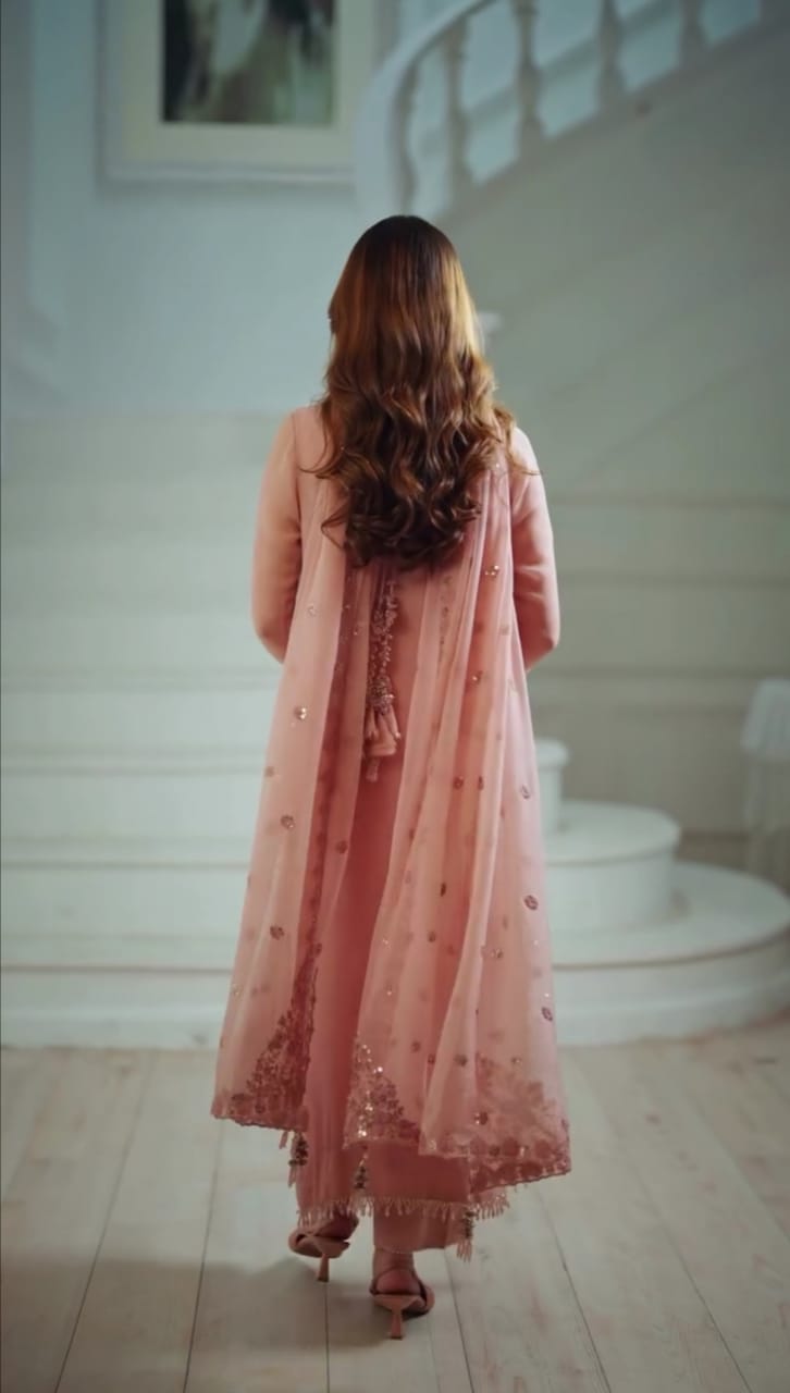 Baby Pink Embroidered Shafoon 3Pc Suit