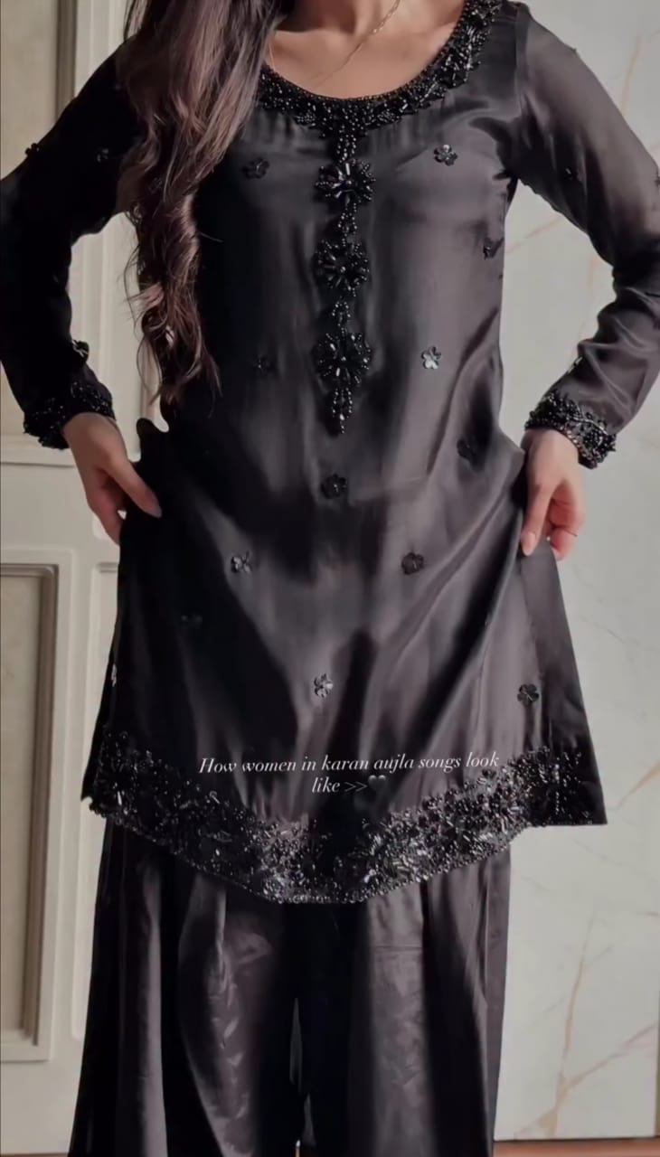 Black Classic Embroidered 3-Pc Suit for Women