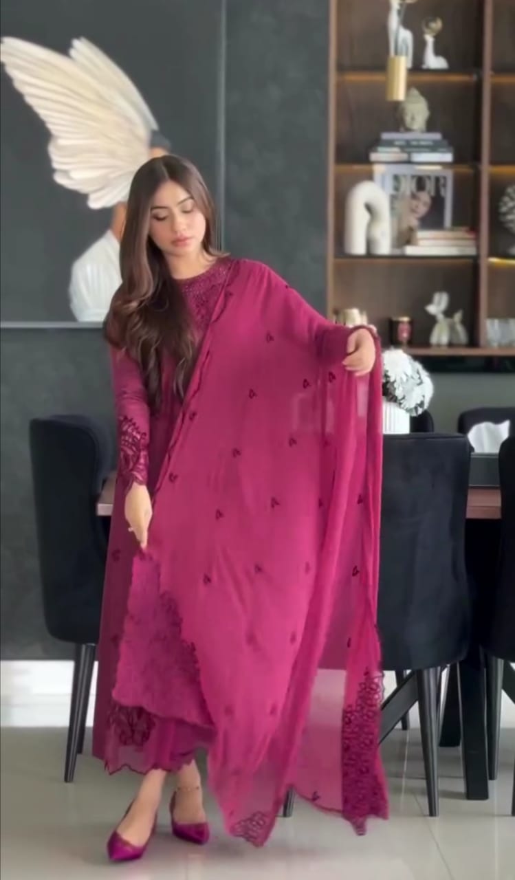 Purple Embroidered 3pc Suit