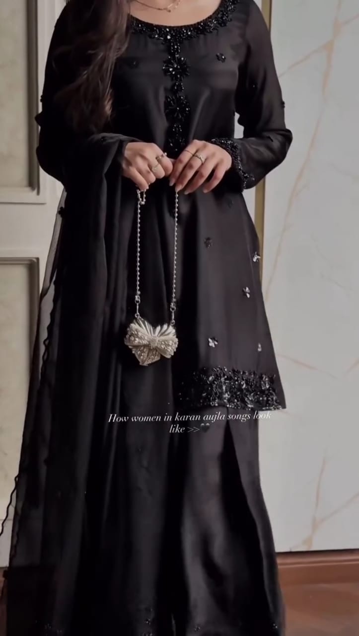 Black Classic Embroidered 3-Pc Suit for Women