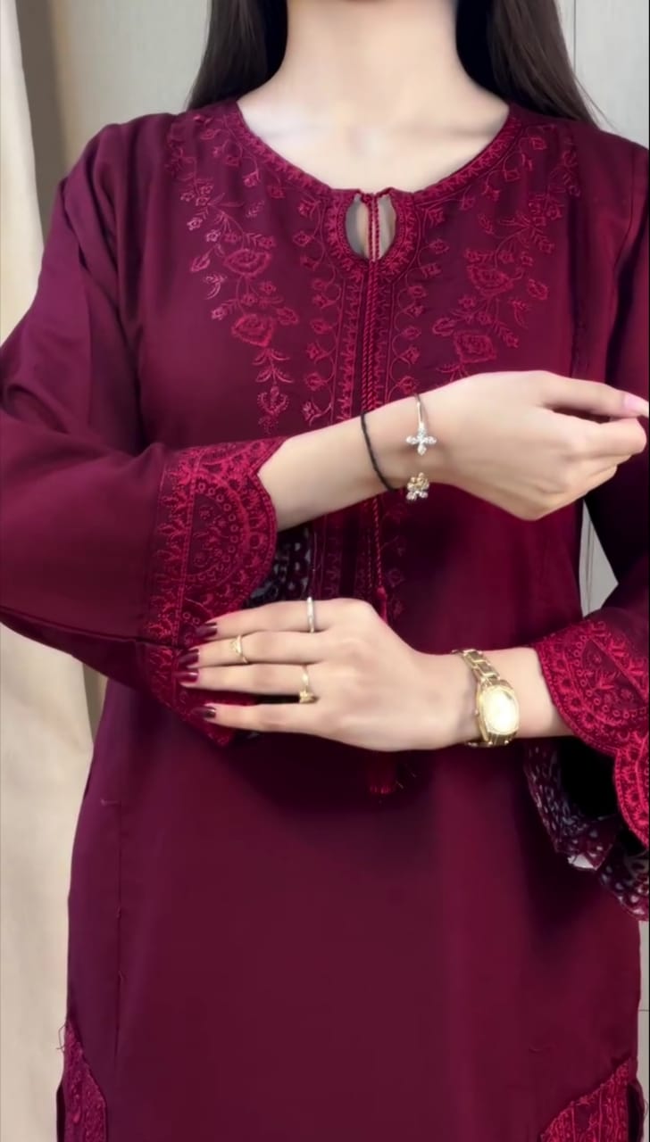 Maroon Embroidered 3Pc Suit