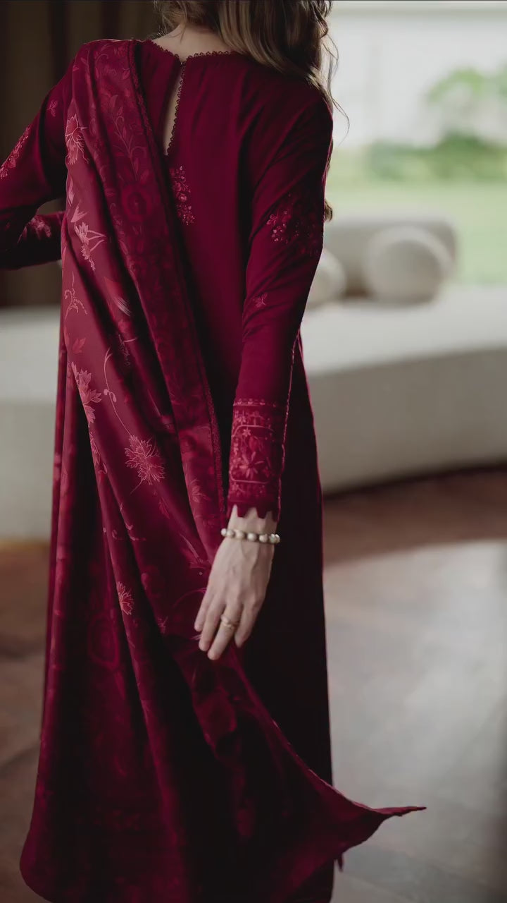MAROON COLOR EMBROIDERED 3PC SUIT
