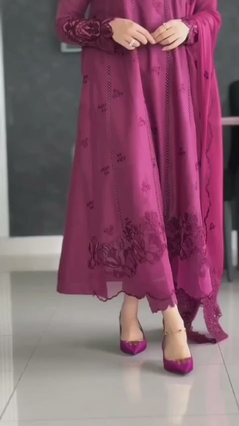 Purple Embroidered 3pc Suit