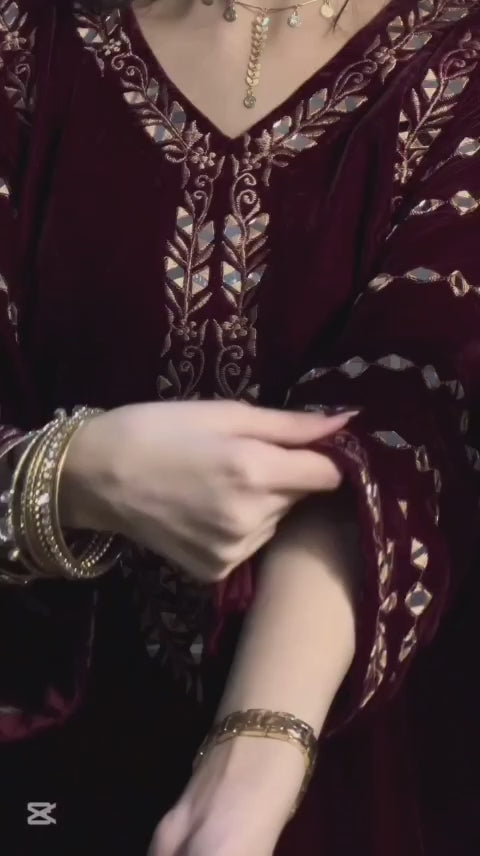 DARK RED HEAVY EMBROIDERED SUIT