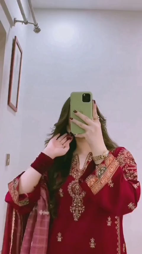 SHARP RED EMBROIDERED 3PC SUIT