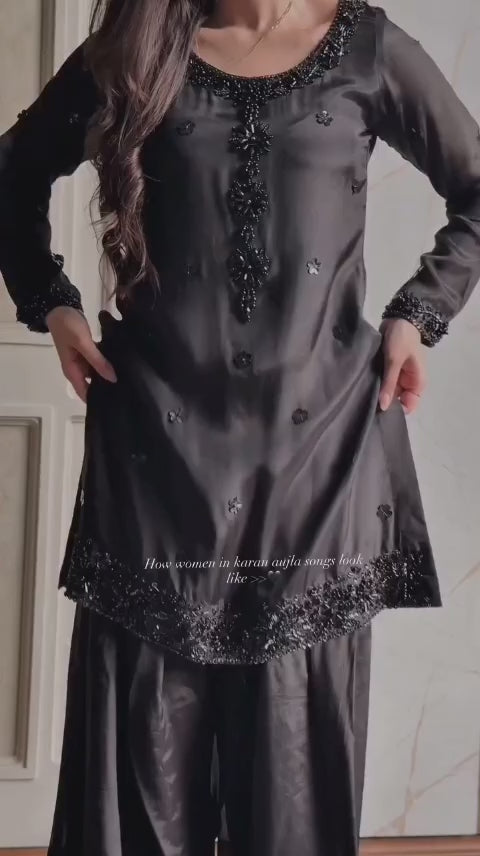 Black Classic Embroidered 3-Pc Suit for Women