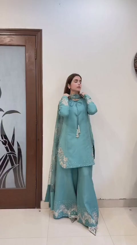 LIGHT BLUE EMBROIDERED 3PC SUIT