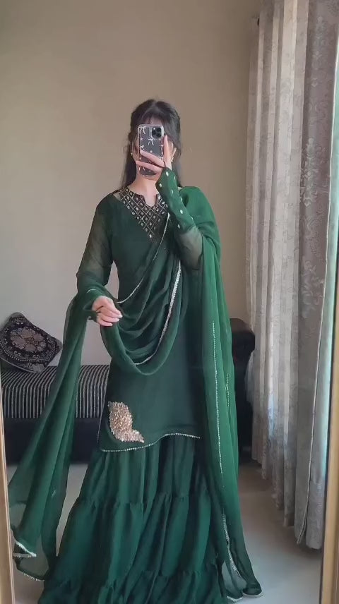 GREEN COLOR EMBROIDERED SUIT