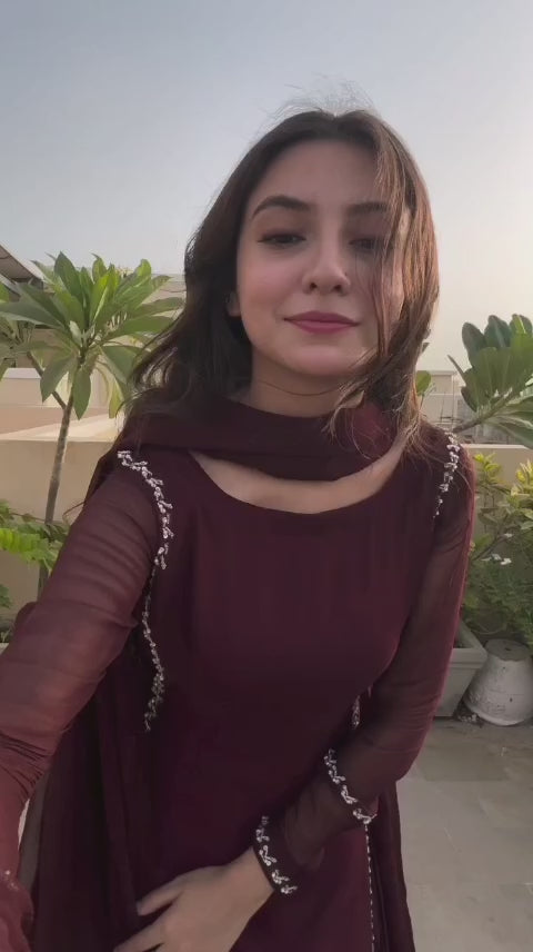 DARK MAROON SILK EMBROIDERED 3PC SUIT