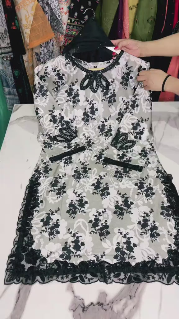 White Embroidered Embellished 3-Piece Dress