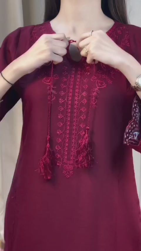 Maroon Embroidered 3Pc Suit